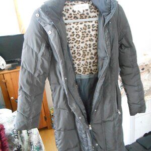 CALVIN KLEIN DOWN FILLED COAT-GRAY-WOMEN'S SZ XS-LONG LENGTH-HOODED-EUC!